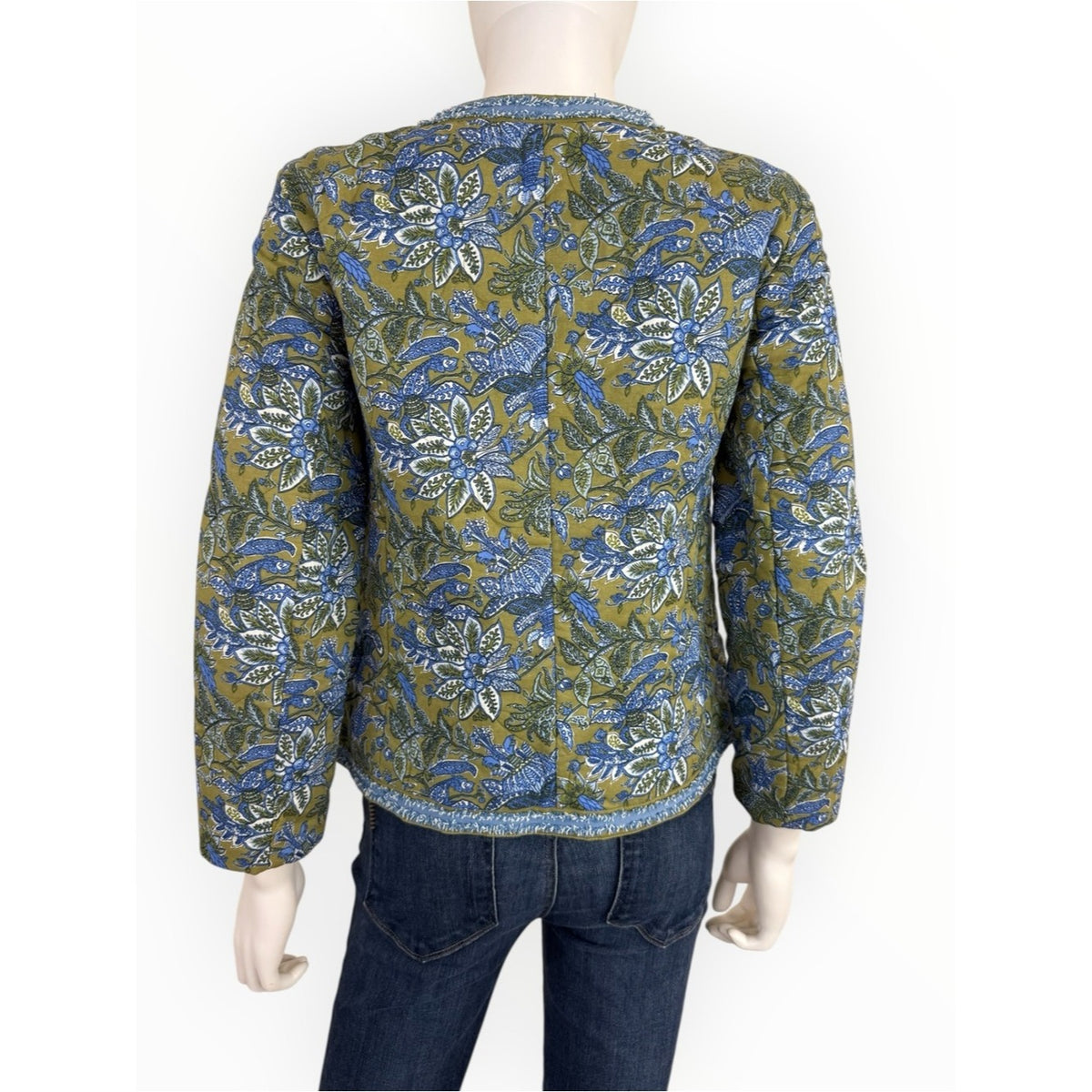 Talbots Quilted Floral Jacket – Olive Green & Lakeshore Blue Size XS