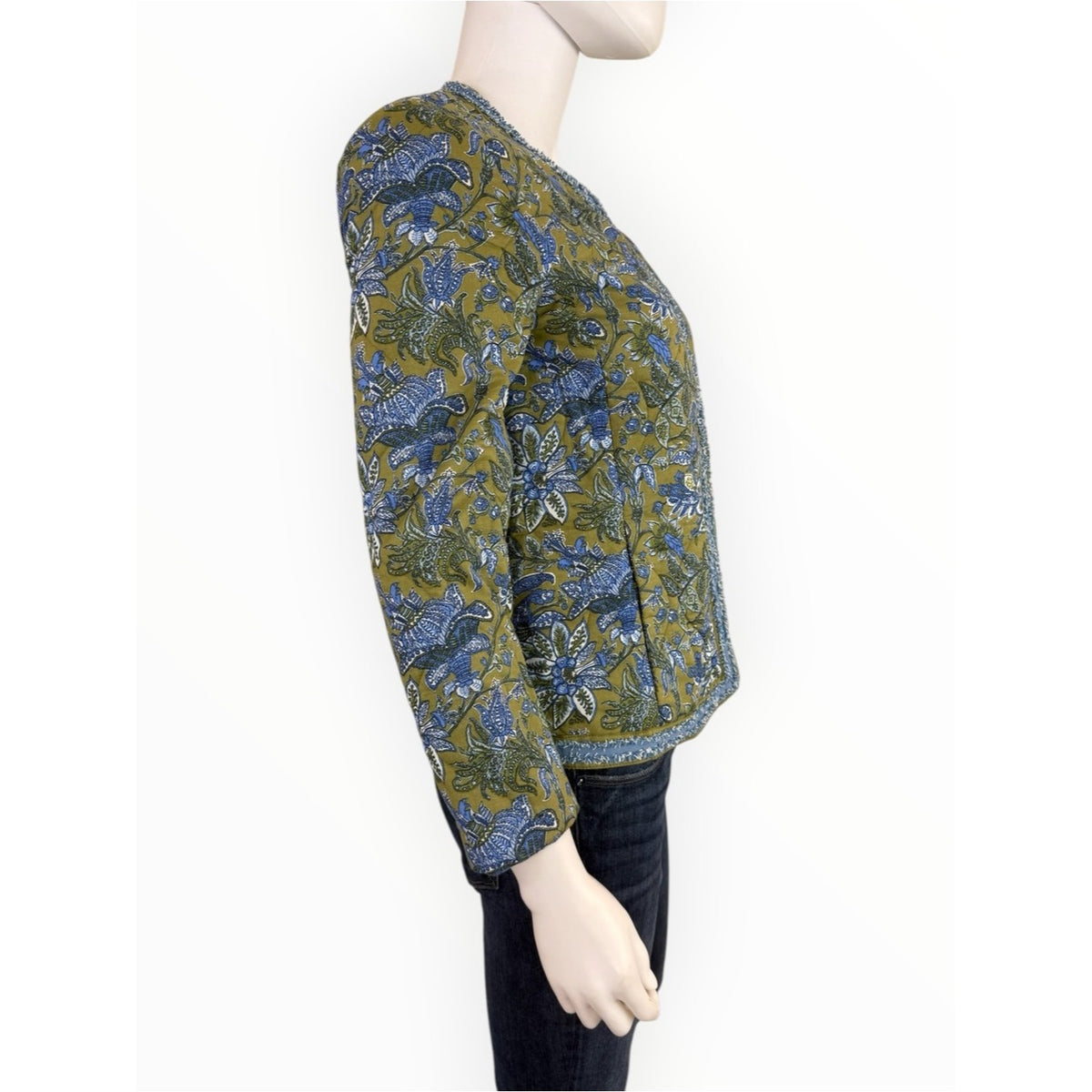 Talbots Quilted Floral Jacket – Olive Green & Lakeshore Blue Size XS
