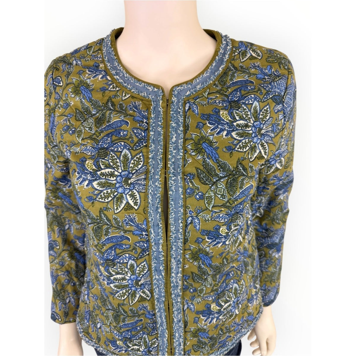 Talbots Quilted Floral Jacket – Olive Green & Lakeshore Blue Size XS