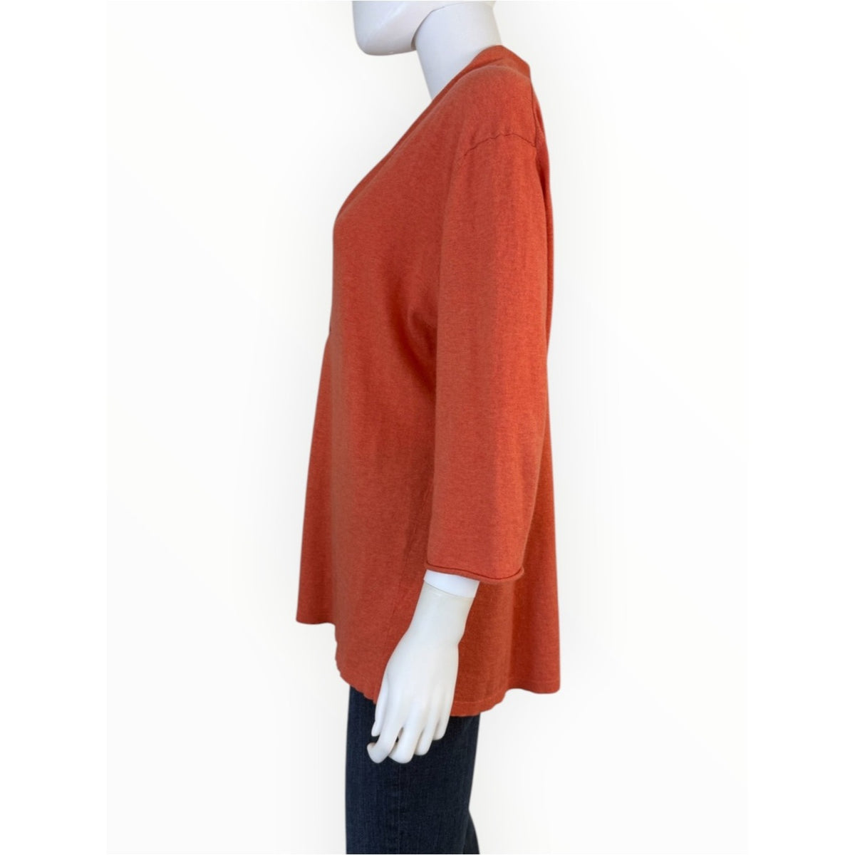 Eileen Fisher Soft Melon Orange Cotton & Cashmere V-Neck Sweater Size XL