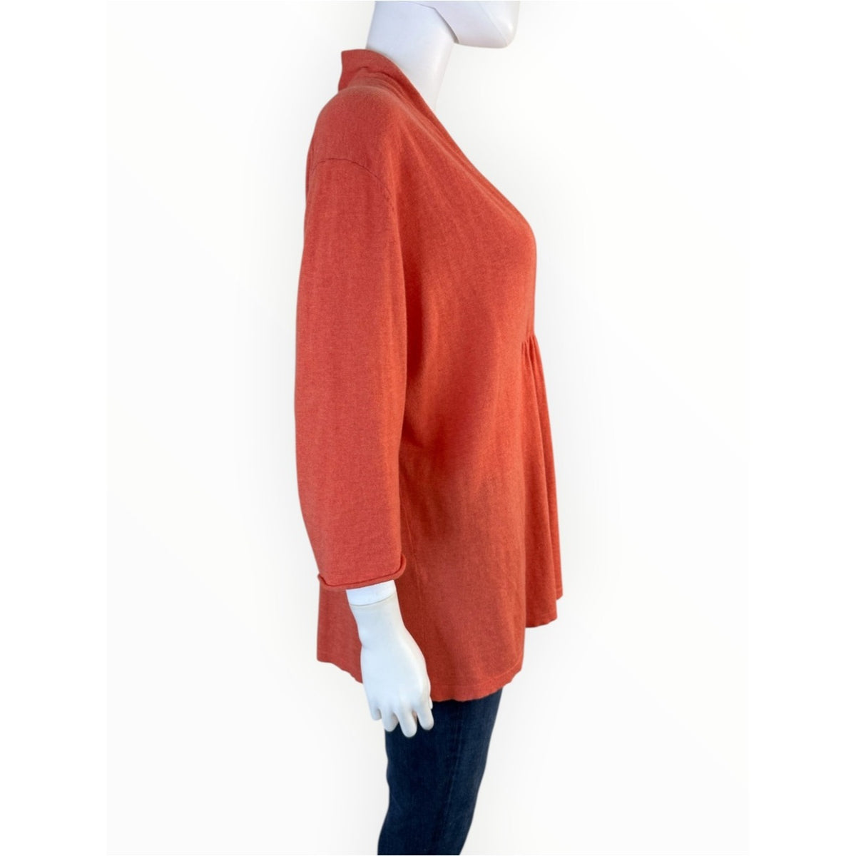 Eileen Fisher Soft Melon Orange Cotton & Cashmere V-Neck Sweater Size XL