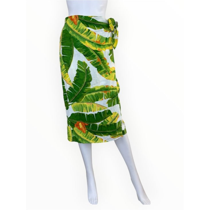 Cynthia Rowley NWT Green Tropical Leaf Linen Wrap Skirt Size XS