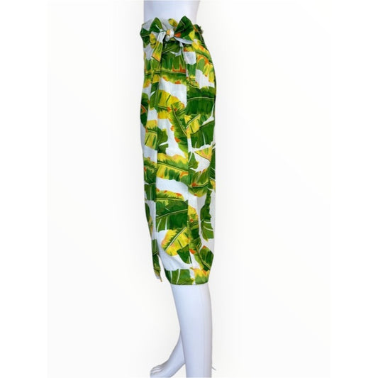 Cynthia Rowley NWT Green Tropical Leaf Linen Wrap Skirt Size XS