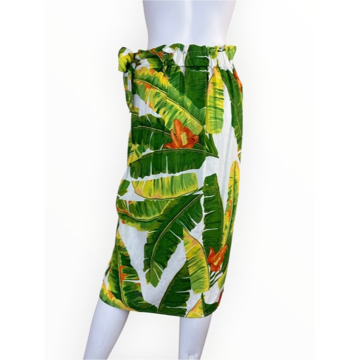 Cynthia Rowley NWT Green Tropical Leaf Linen Wrap Skirt Size XS