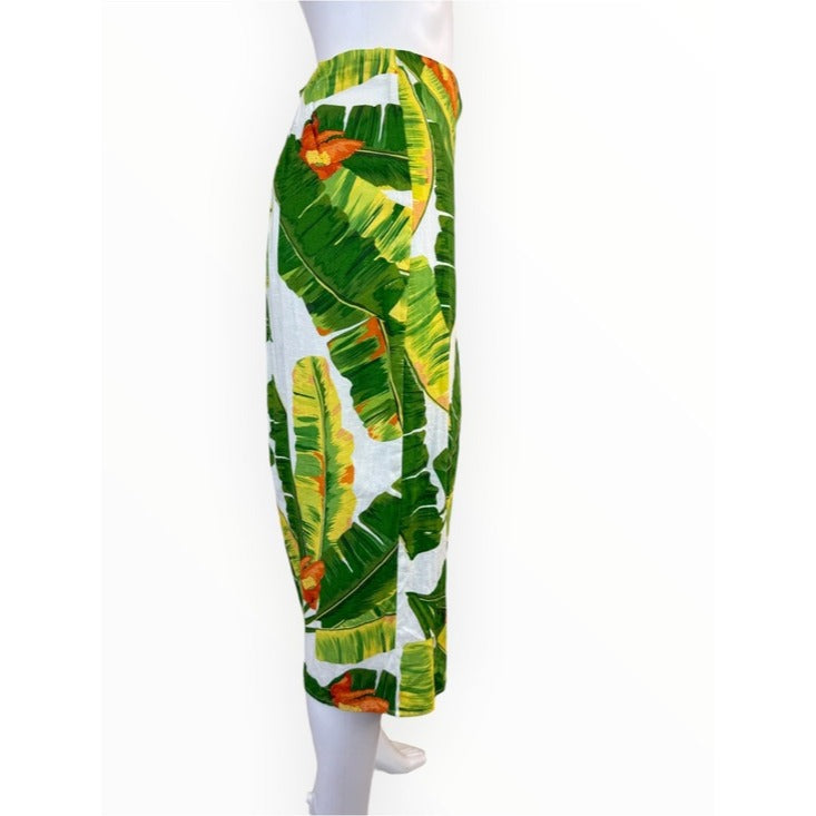 Cynthia Rowley NWT Green Tropical Leaf Linen Wrap Skirt Size XS
