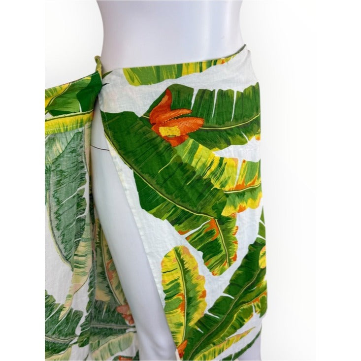 Cynthia Rowley NWT Green Tropical Leaf Linen Wrap Skirt Size XS