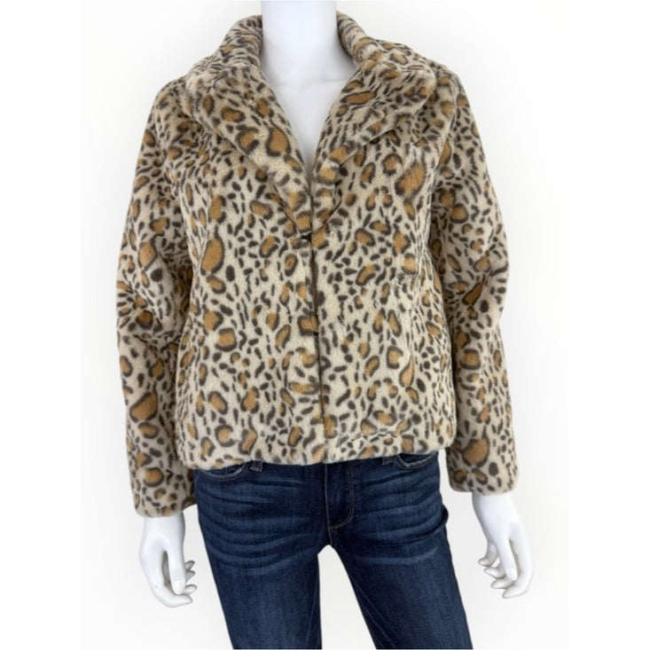 1.STATE Women's Faux-Fur Leopard-Print Jacket Size M