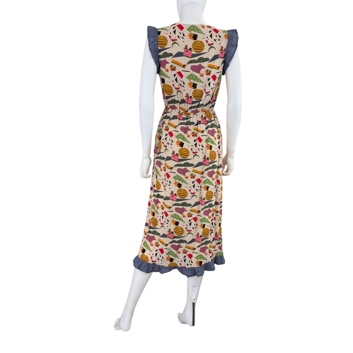 THML Womens Sleeveless Abstract Print Dress With Denim Trim - Size S
