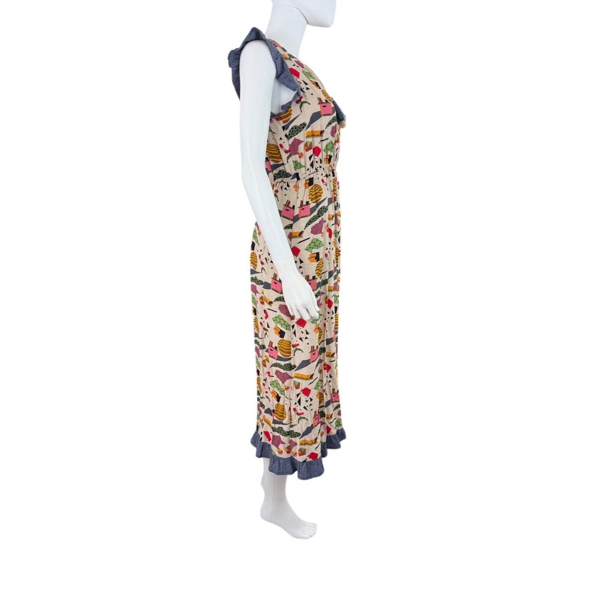 THML Womens Sleeveless Abstract Print Dress With Denim Trim - Size S
