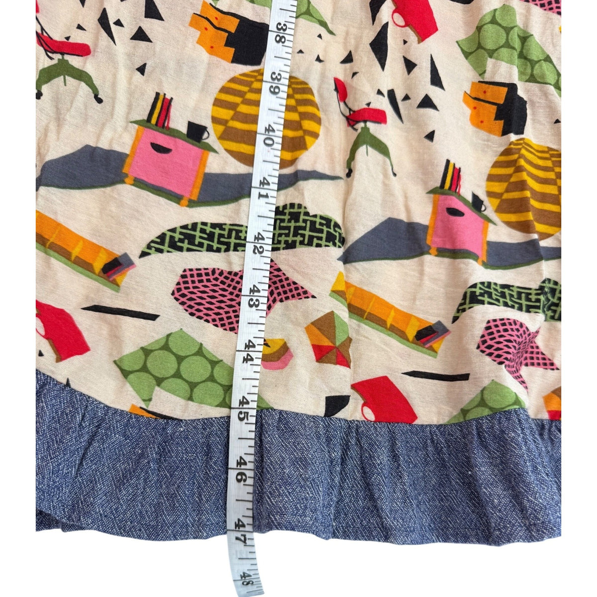 THML Womens Sleeveless Abstract Print Dress With Denim Trim - Size S