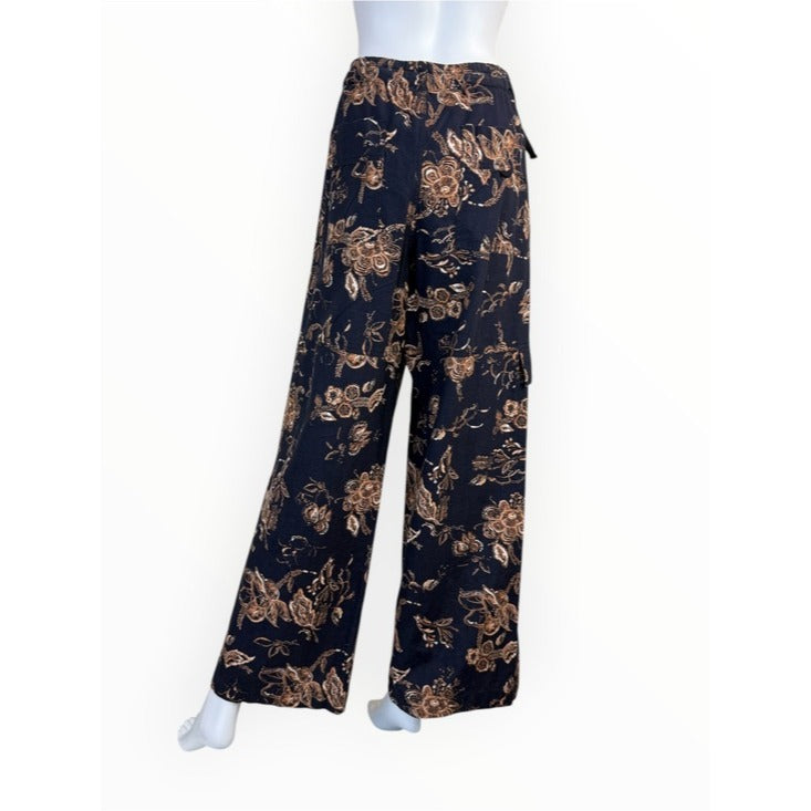 PILCRO NWT Blue Floral Beach Cargo Linen Pants Size M
