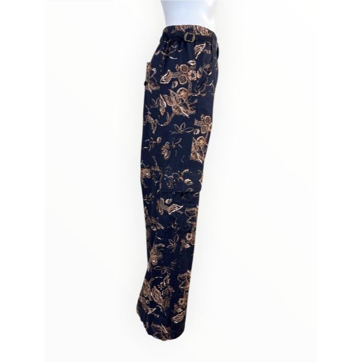 PILCRO NWT Blue Floral Beach Cargo Linen Pants Size M