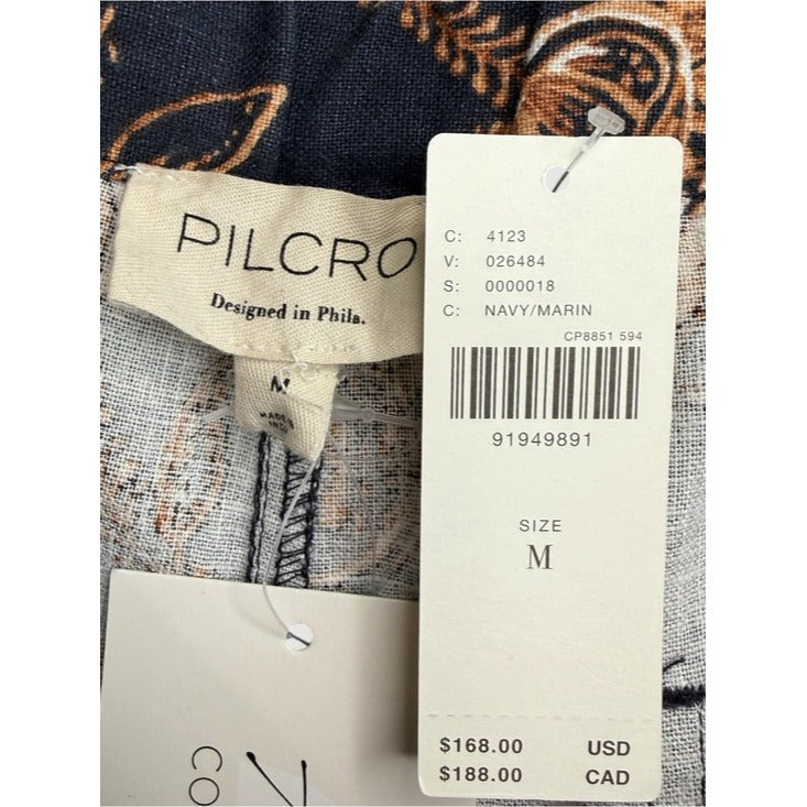 PILCRO NWT Blue Floral Beach Cargo Linen Pants Size M
