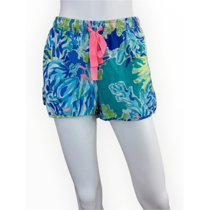 Lilly Pulitzer Blue 100% Cotton Tropical Print Shorts Size XL