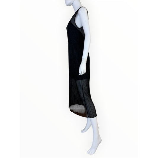 Sandro Black Sleeveless Plisse Midi Cocktail Dress Size M