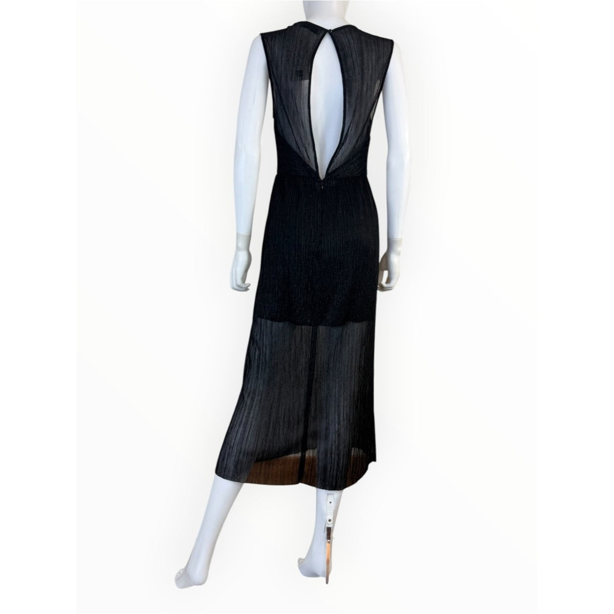 Sandro Black Sleeveless Plisse Midi Cocktail Dress Size M