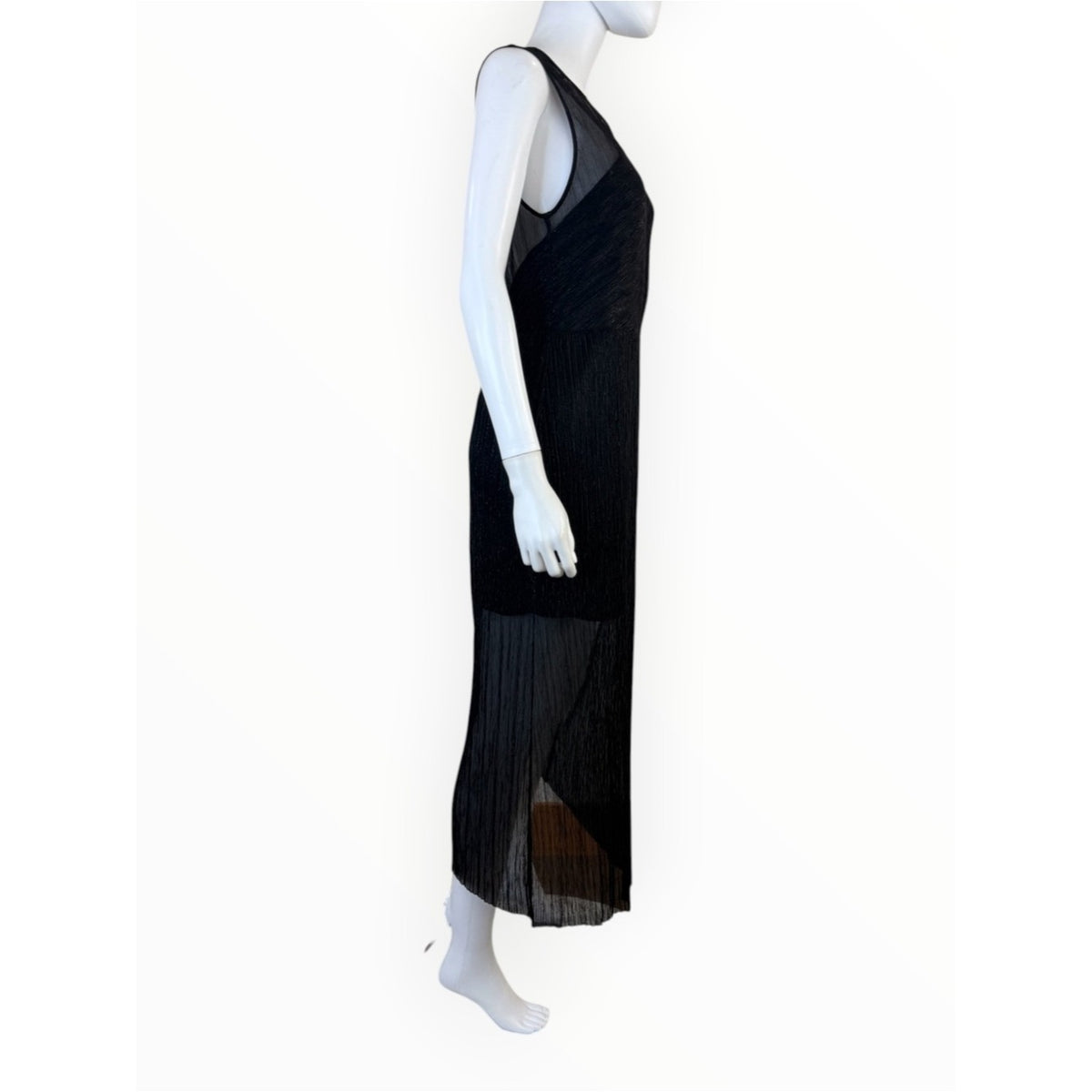 Sandro Black Sleeveless Plisse Midi Cocktail Dress Size M