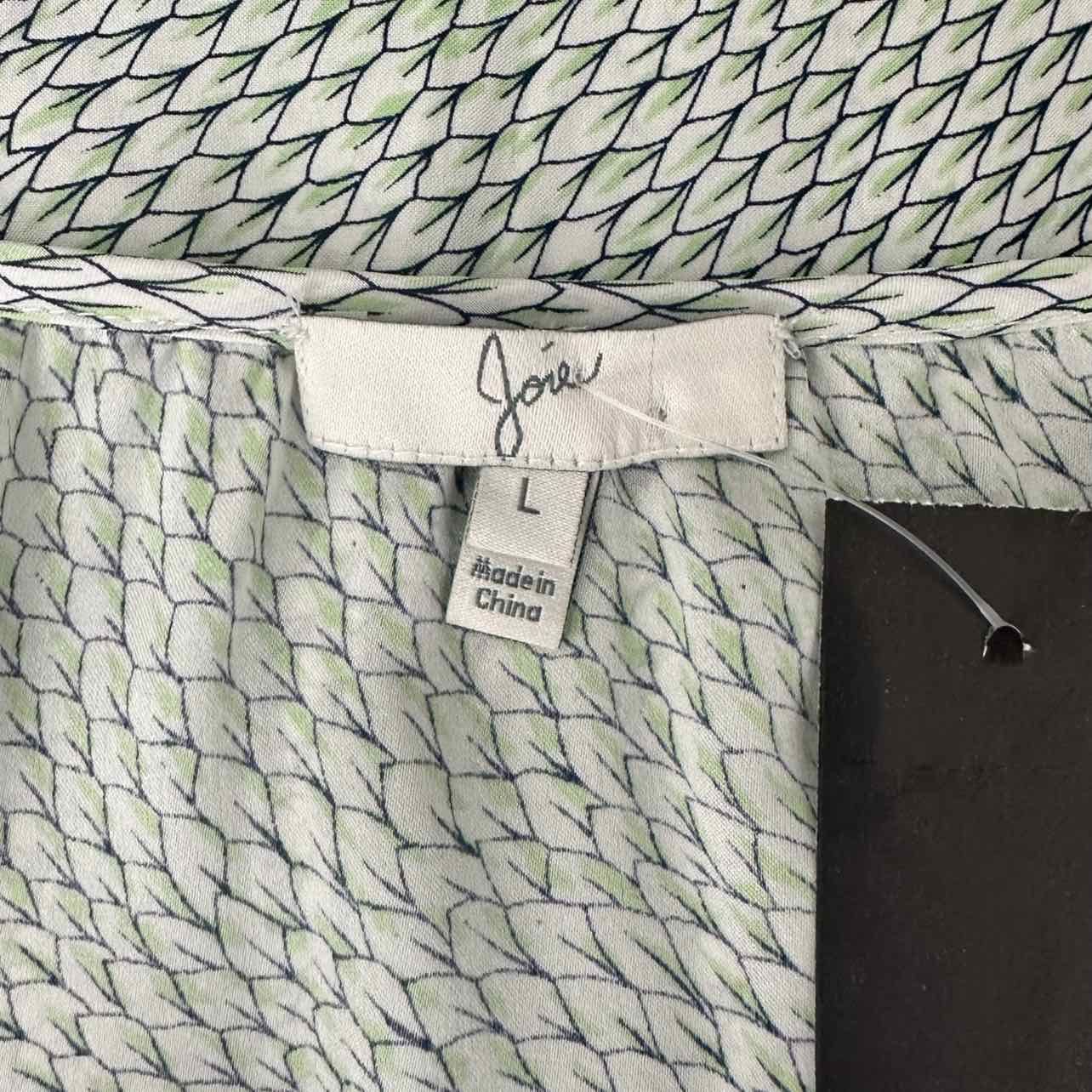 Joie Green & White Silk Print Blouse Size L