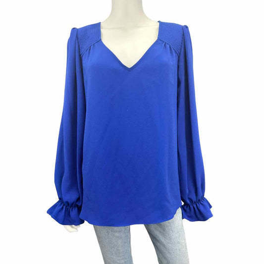 Trina Turk Blue V-neck Popover Top Size L