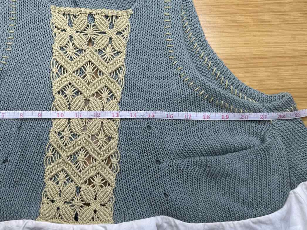 Gasa Blue Sleeveless Crochet Trim Sweater Size S