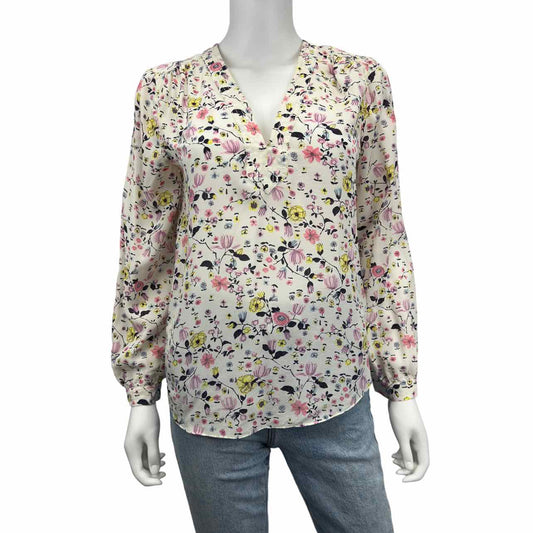 Rebecca Taylor Multi-Colored Silk Floral Print Popover Top Size 4