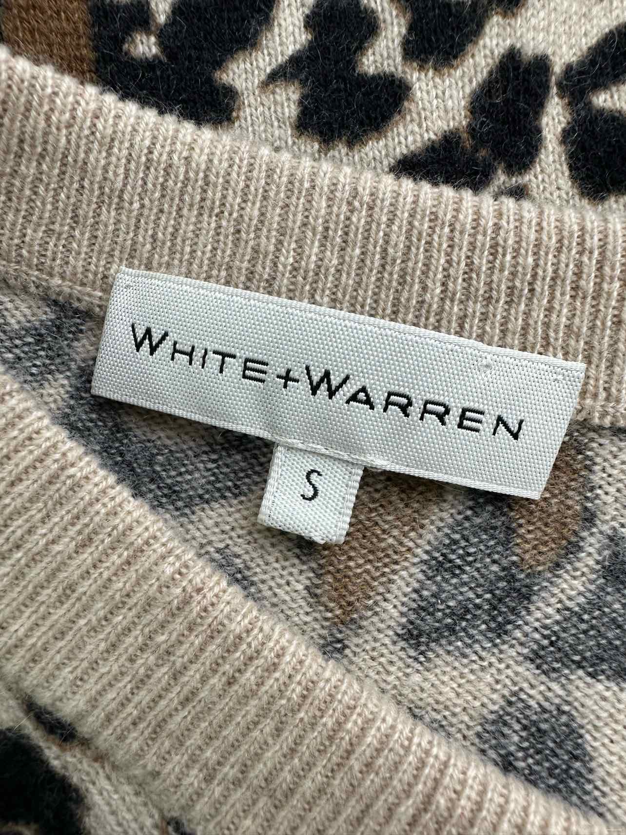 WHITE + WARREN Tan 100% Cashmere Leopard Print Sweater Size S