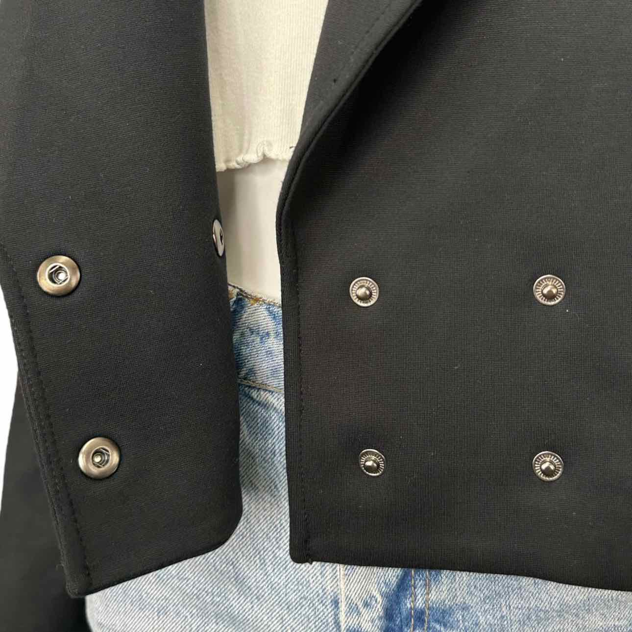 Cabi Black Tie Stretch Knit Jacket, buttons