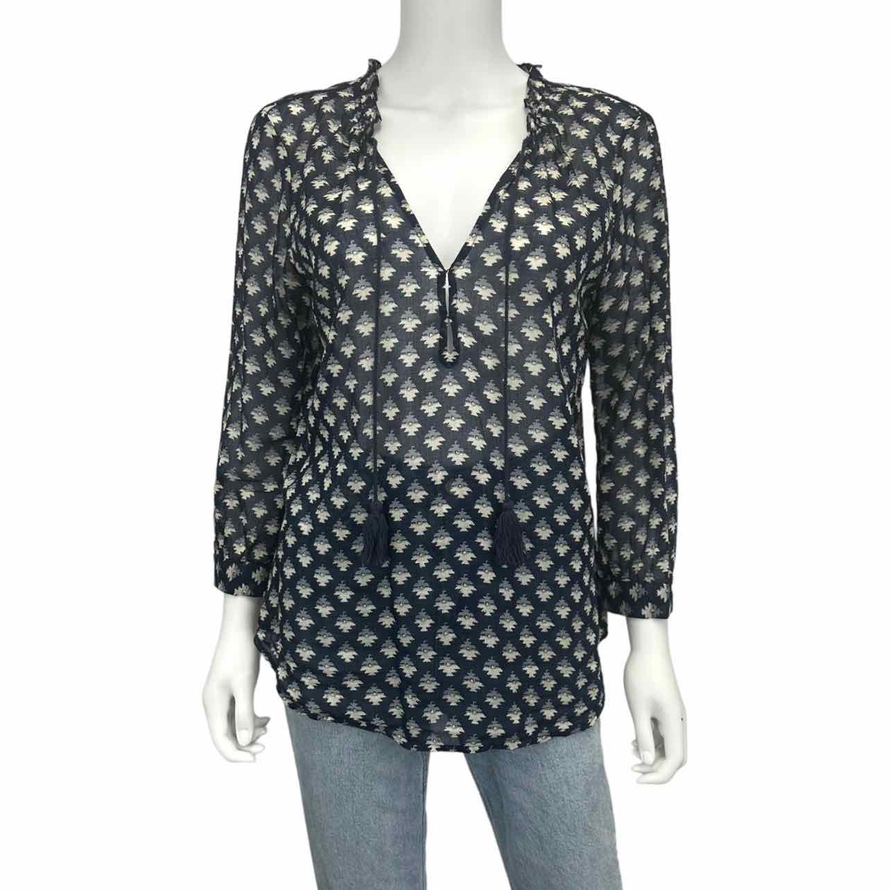 Paige Navy Print Top Size M