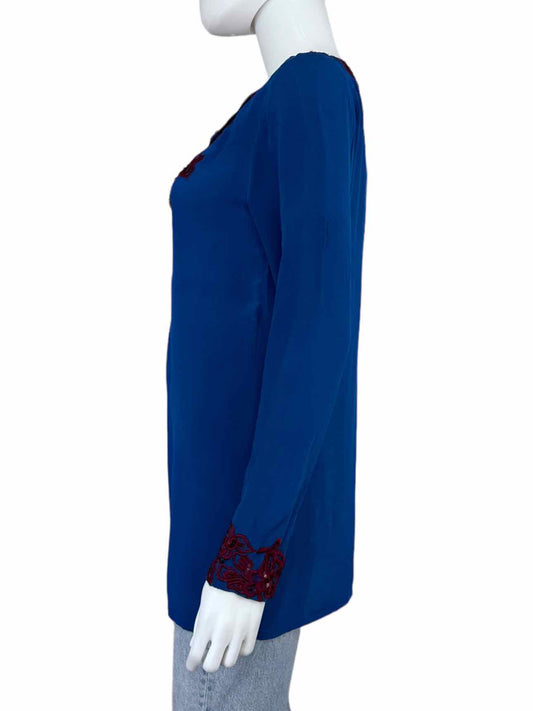 Sachin + Babi Blue 100% Silk Embroidered Tunic Size S