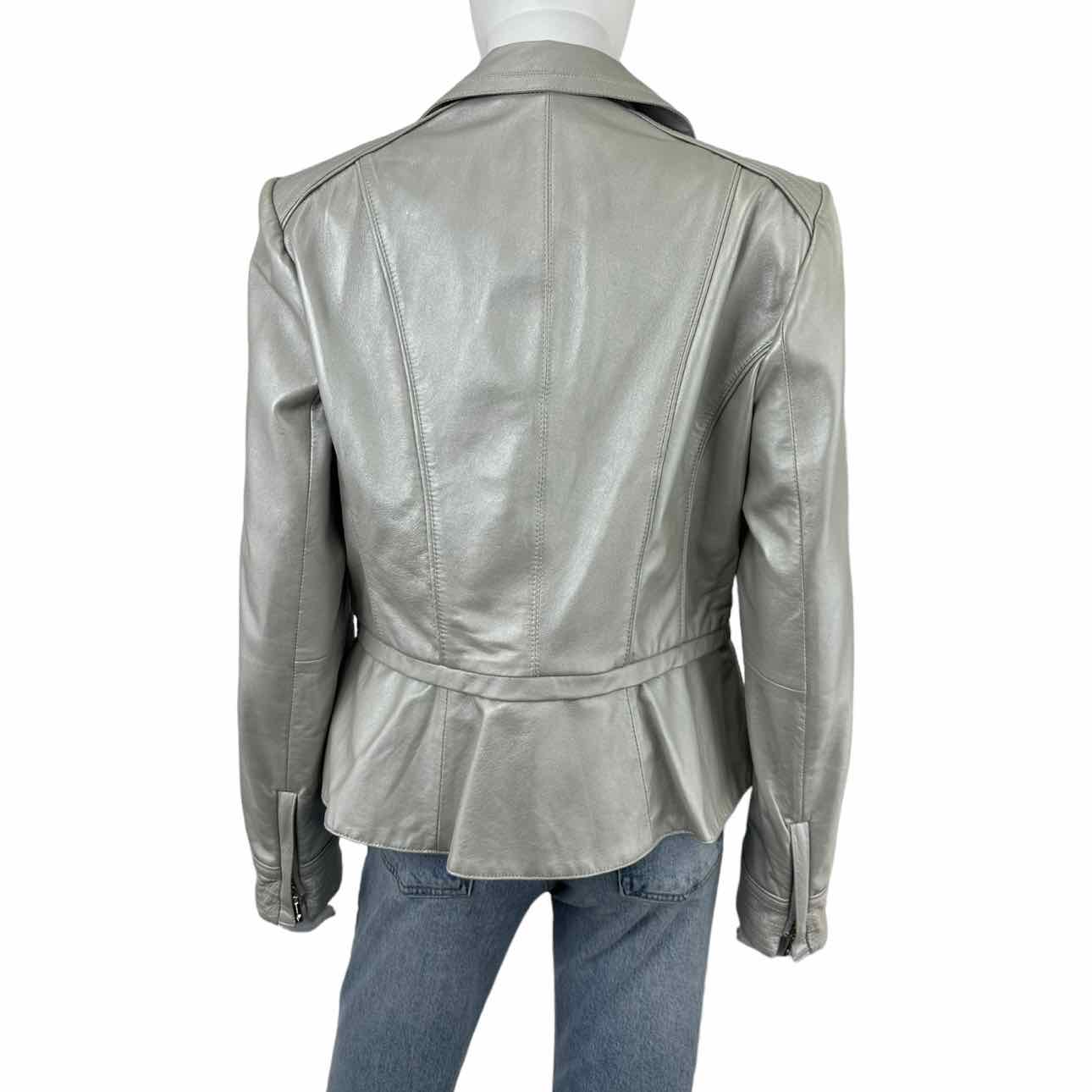 White House Black Market Silver Leather Jacket Size L