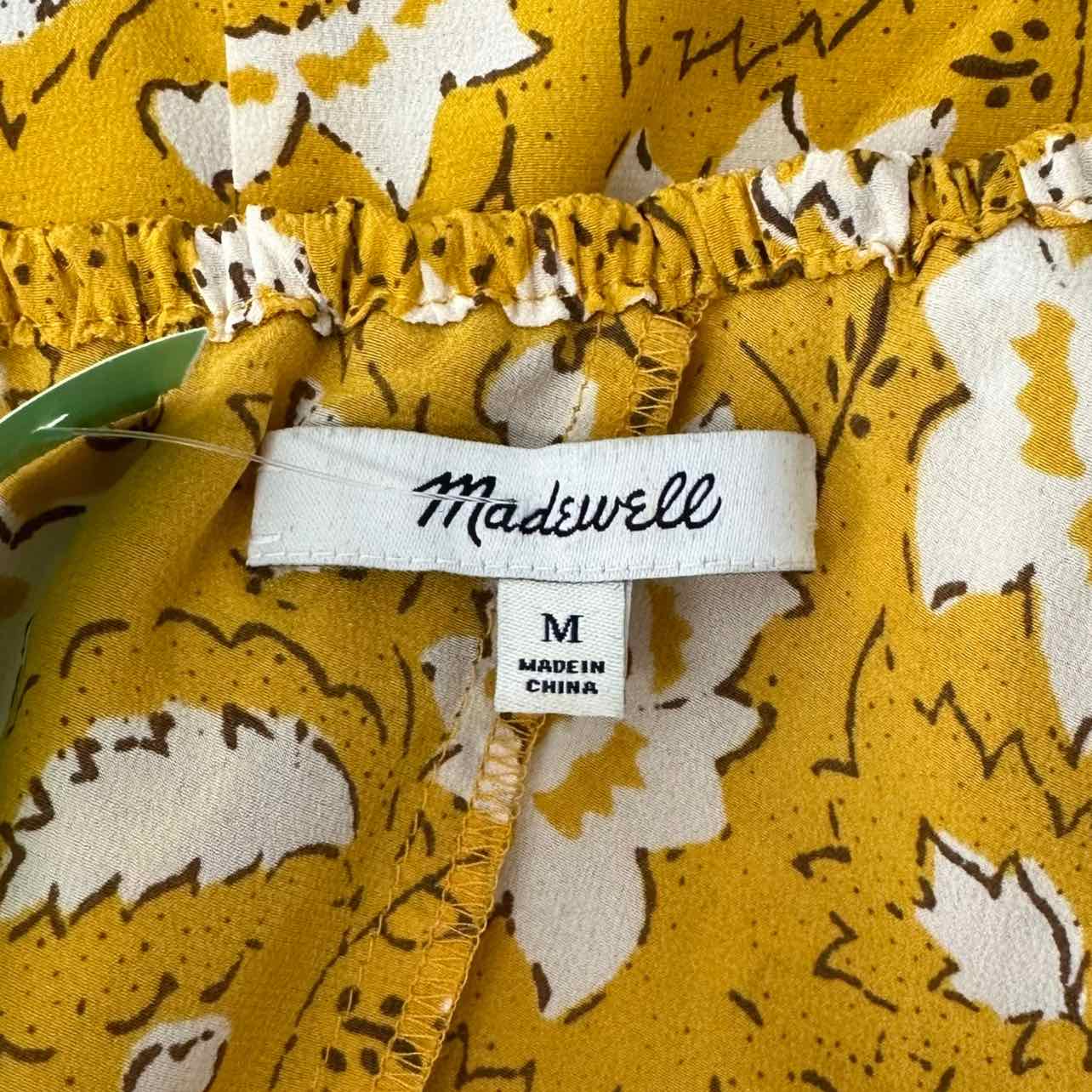 Madewell 100% Silk Yellow Floral Print One-Shoulder Top Size M