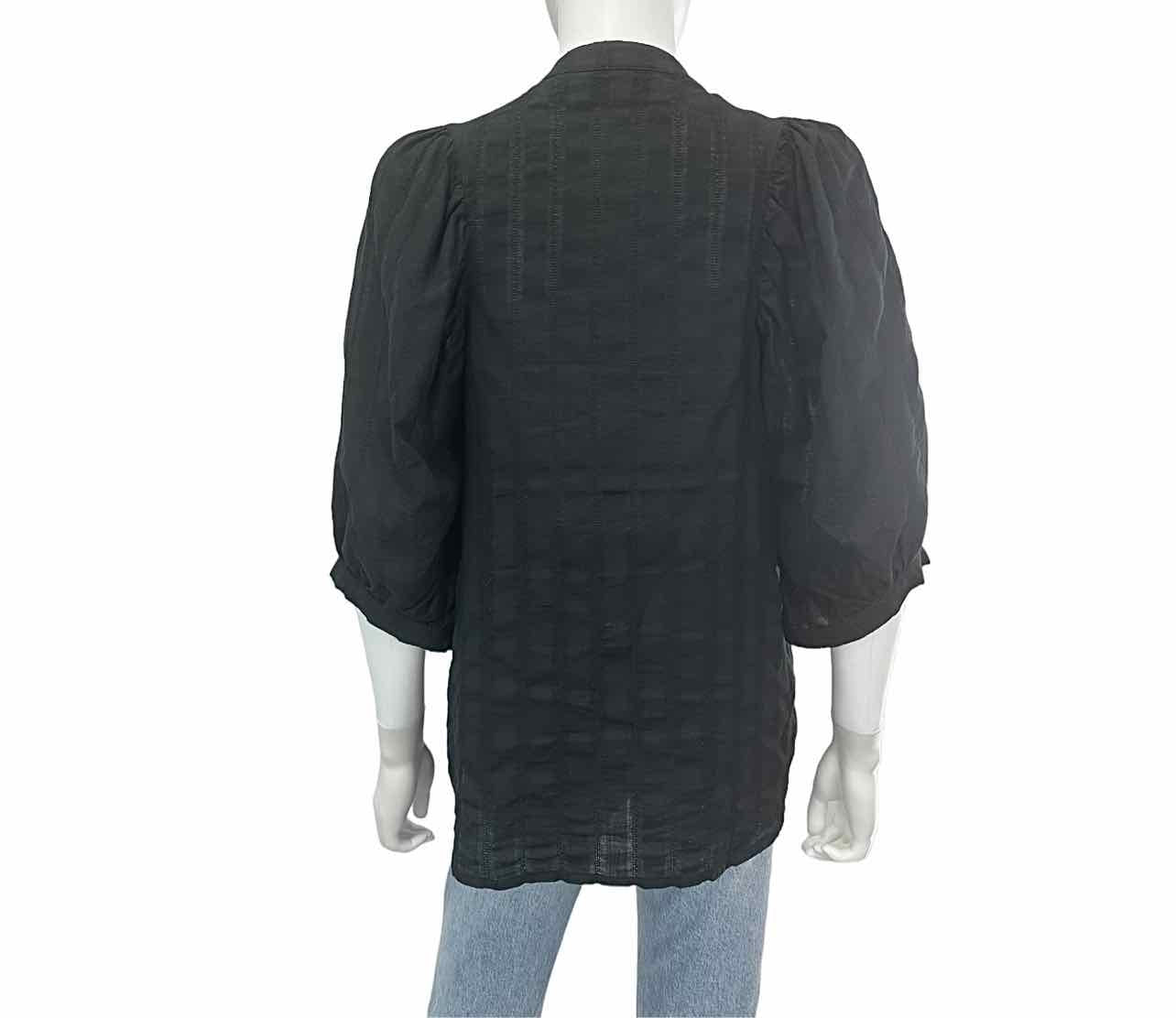 HEIDI MERRICK Black Sheer Stripe 3/4 Sleeve Top Size L