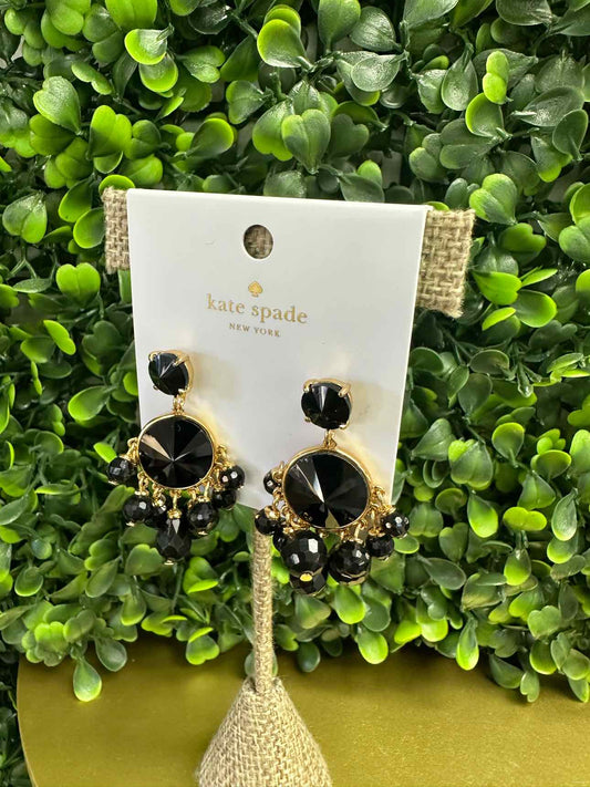 Kate Spade NWT Gold Tone Sunset Blooms Black Drop Earrings