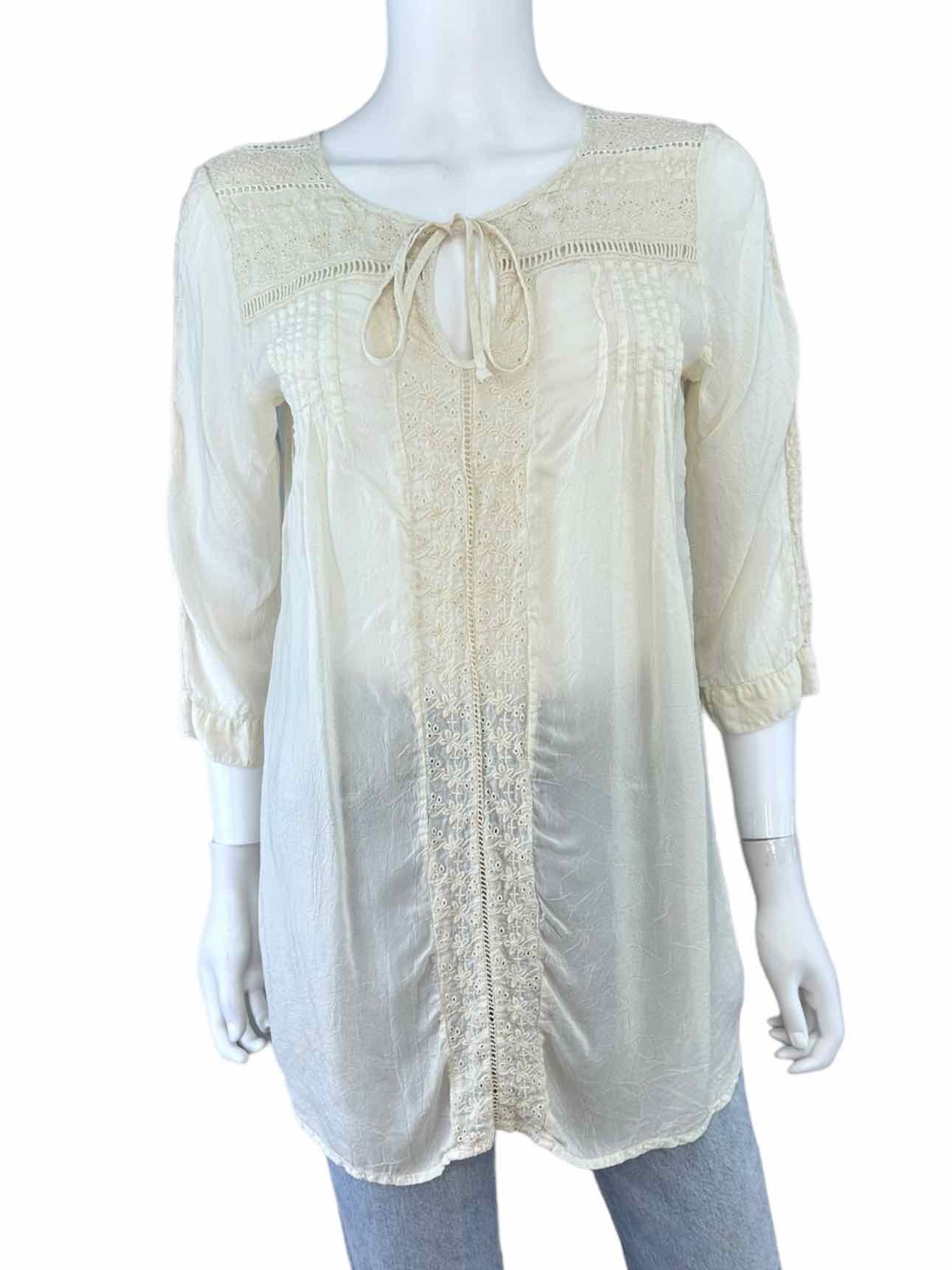 Johnny Was Cream Embroidered Popover Tunic Size S