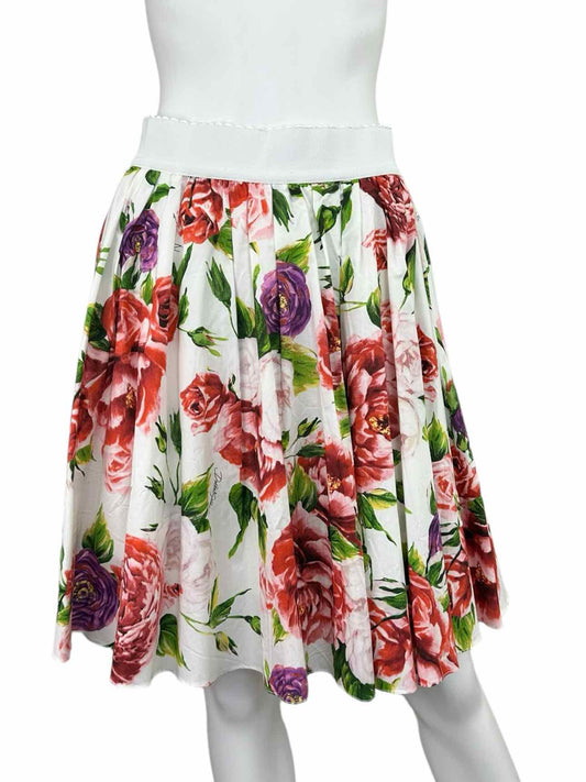 DOLCE & GABBANA Pleated Floral Cotton Print Skirt Size 40