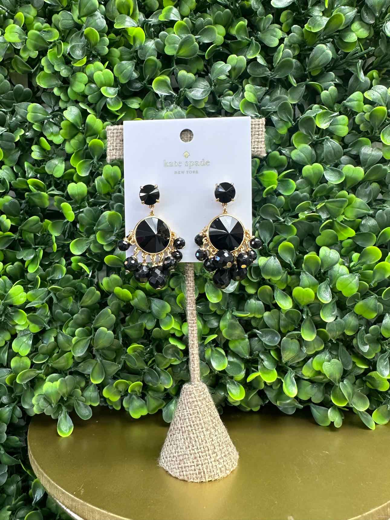 Kate Spade NWT Gold Tone Sunset Blooms Black Drop Earrings