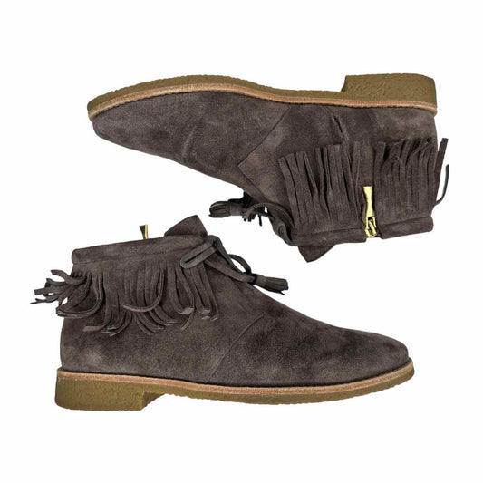 Kate Spade Charcoal Suede BITSY Fringe Bootie, western fringe suede leather boot