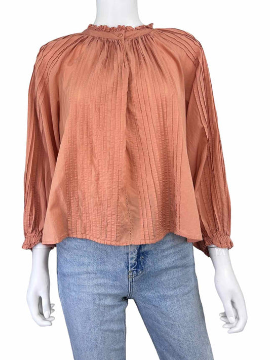 the great. Peach Ruffle Trim Popover Top Size 2