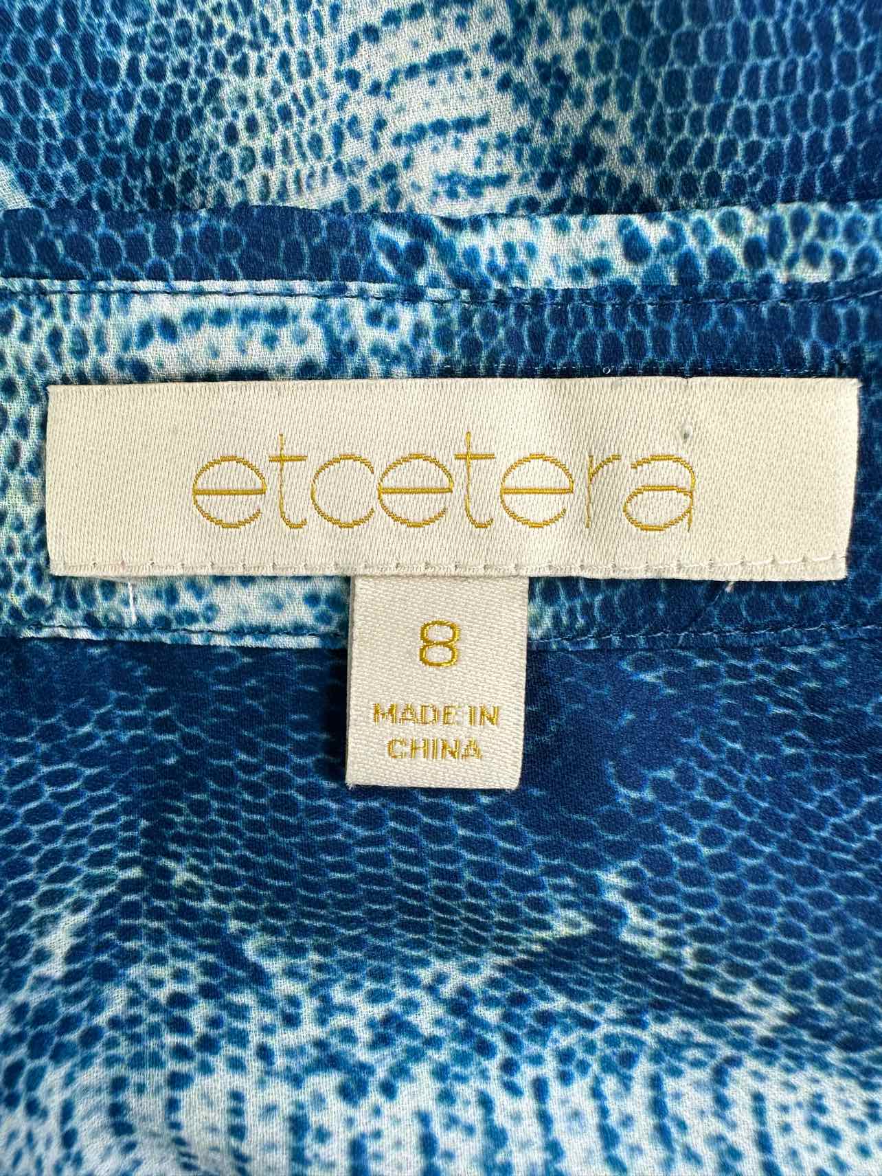 ETCETERA Blue Snake Print Top Size 8