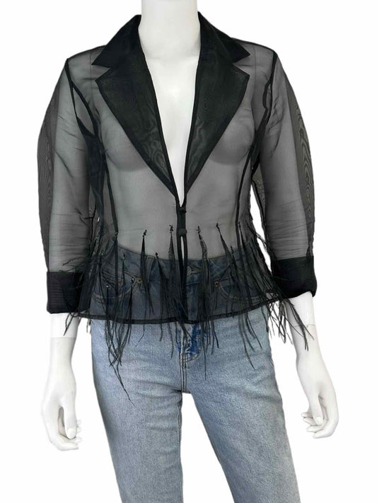 Milla Bell Black Mesh Feather Embellished Jacket Size 6