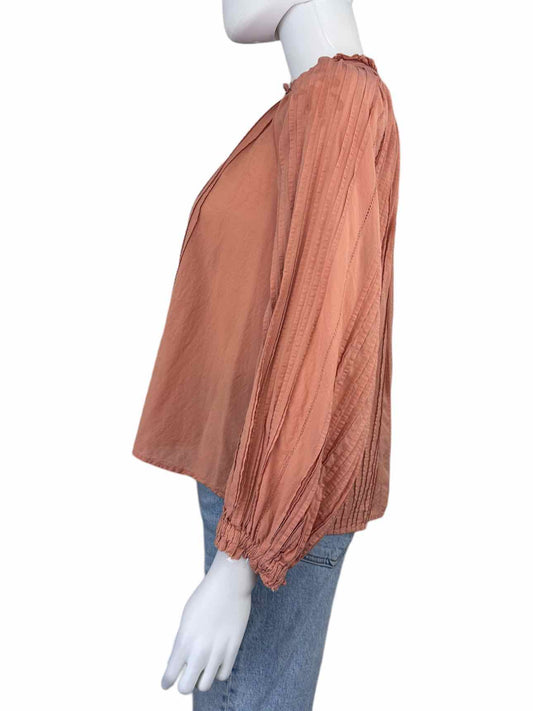 the great. Peach Ruffle Trim Popover Top Size 2