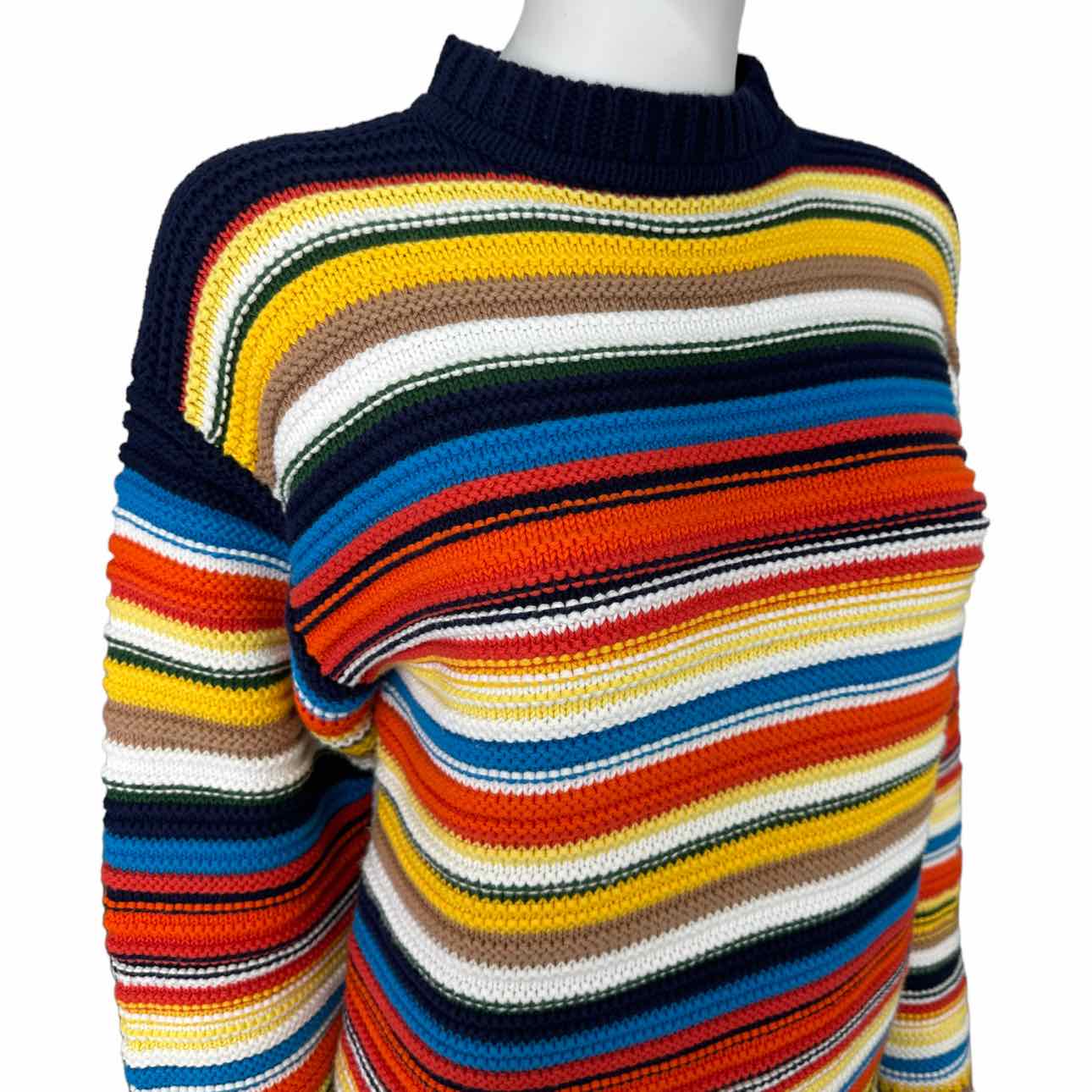VVB VICTORIA BECKHAM 100% Cotton Striped Sweater, mock neck sweater
