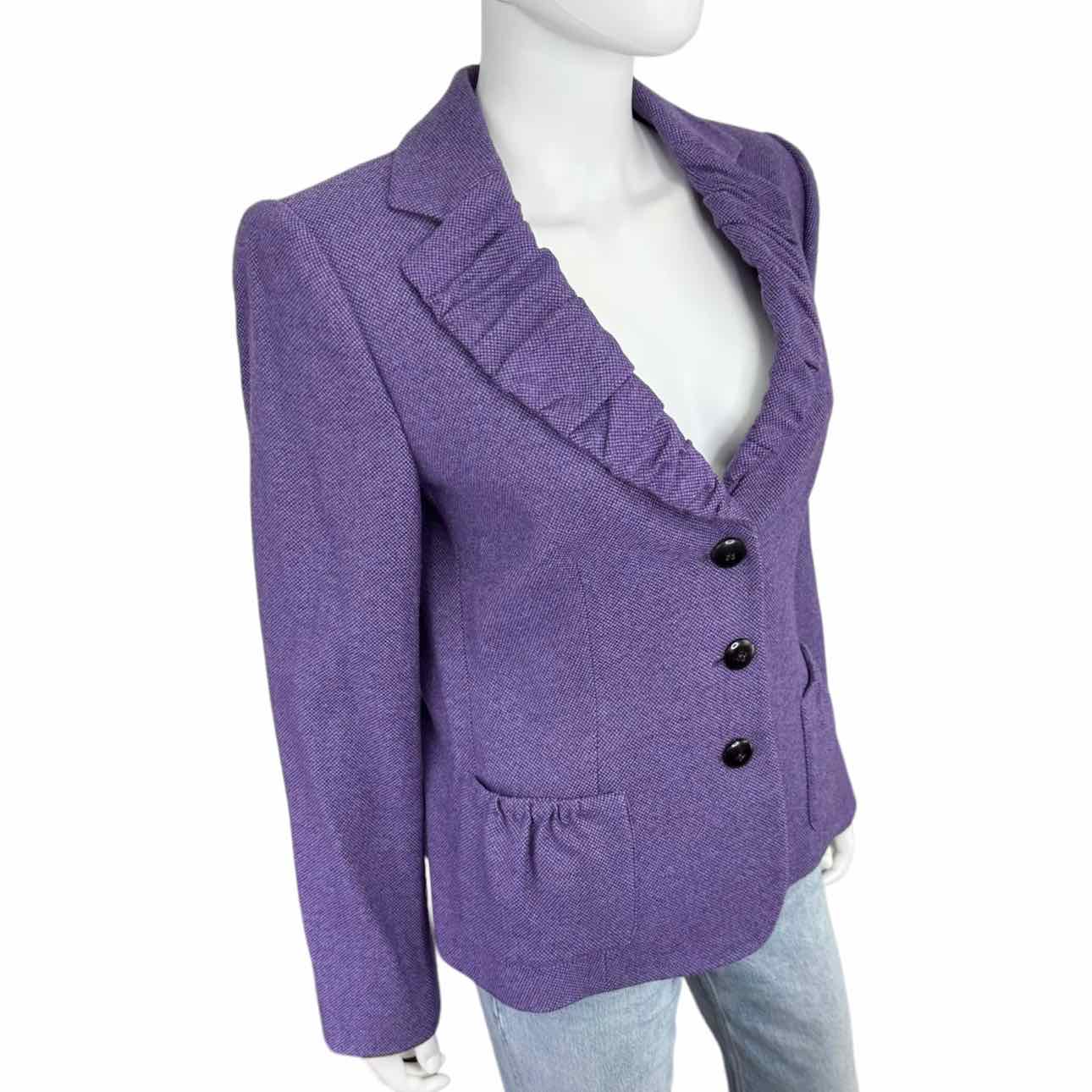 trendy purple ruffle blazer