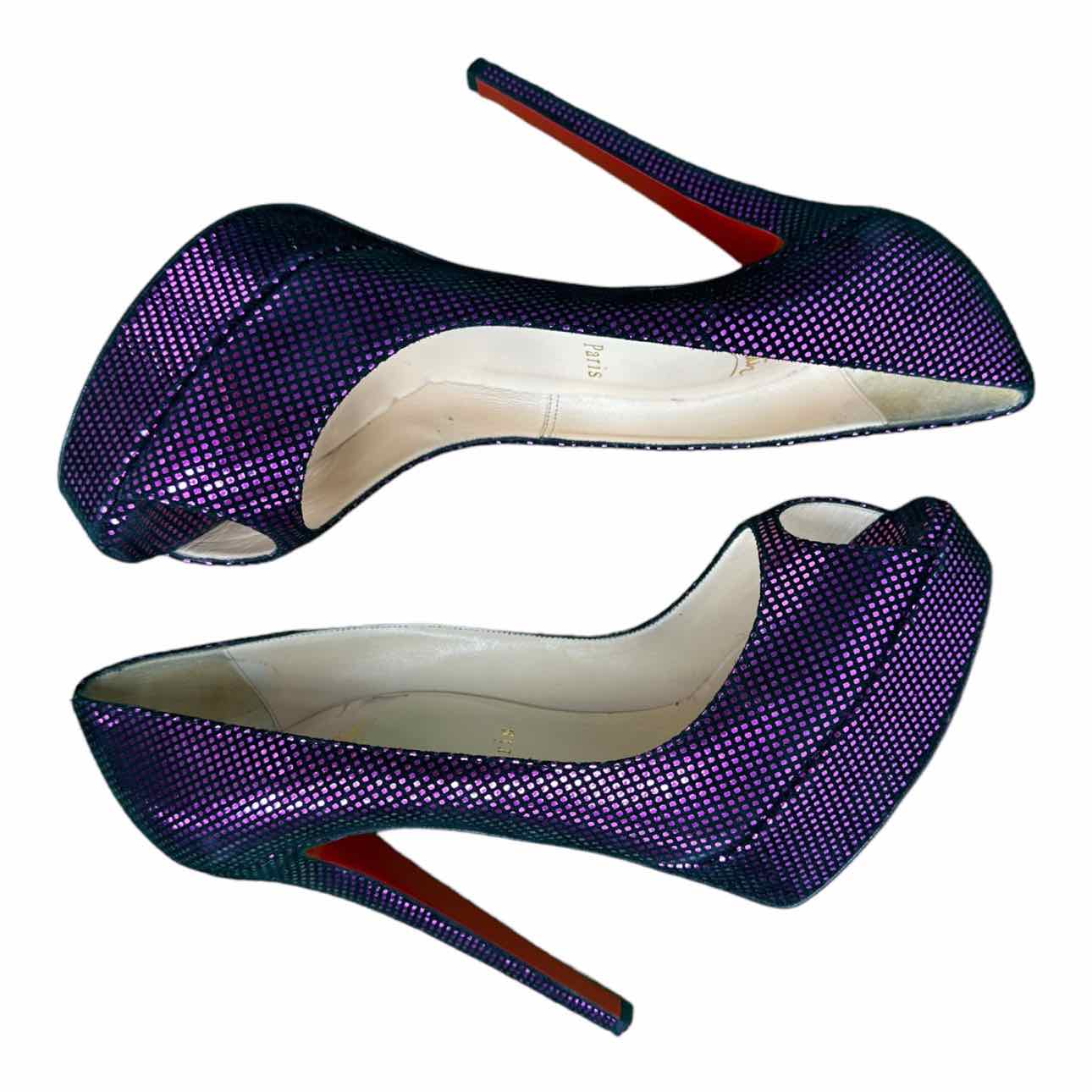 Christian Louboutin ROLANDO Purple Metallic Platform Stiletto, sexy heels