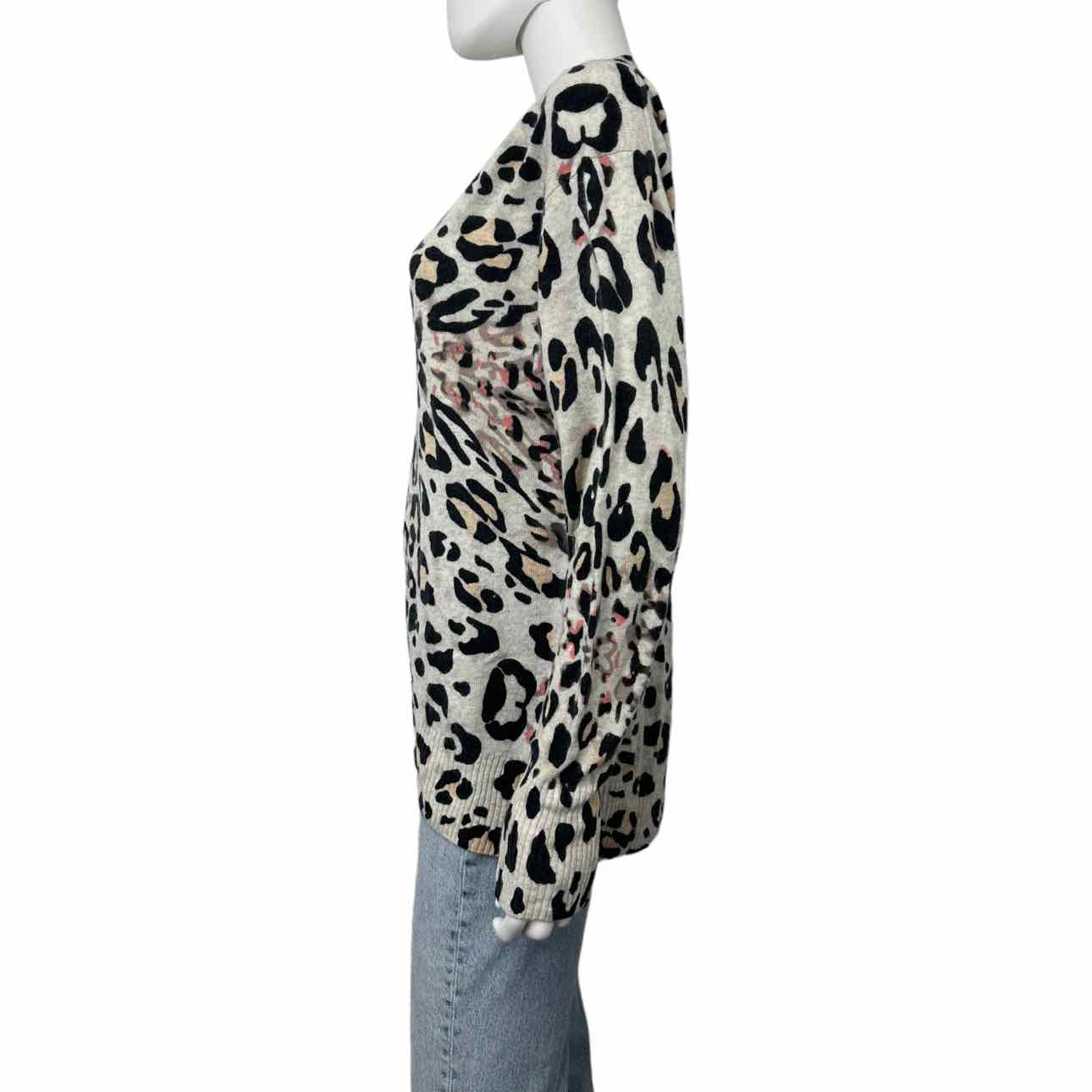 BROCHU WALKER 100% Cashmere KELSO Leopard Print Sweater Size M