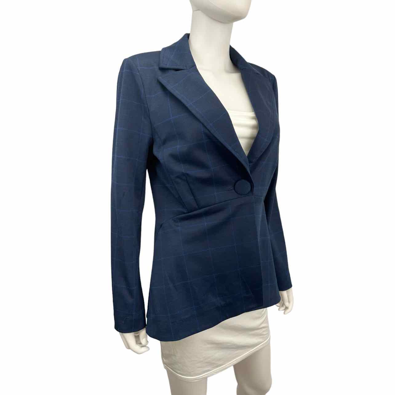 Cabi Navy Blue Windowpane Check Blazer Size 6 alineconsignment