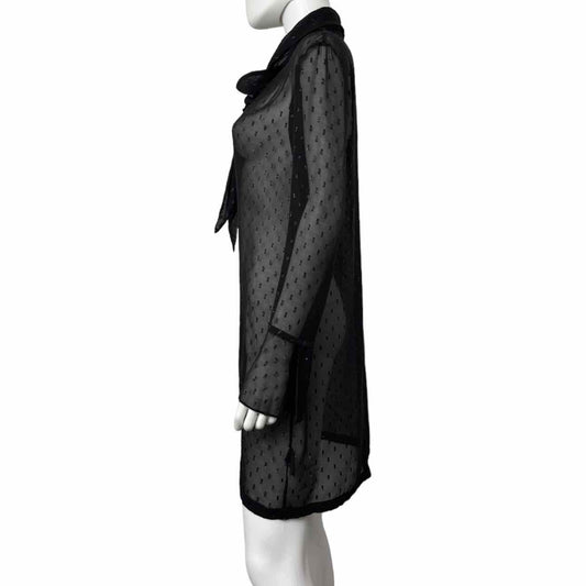 Theory Black Sheer Silk Metallic Print Tunic, tunic length black dot print