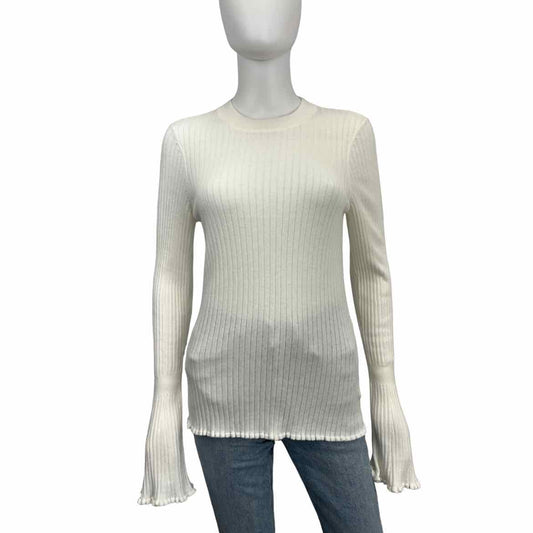 Paige Ivory Ribbed Bell Sleeve Crewneck Sweater Size M