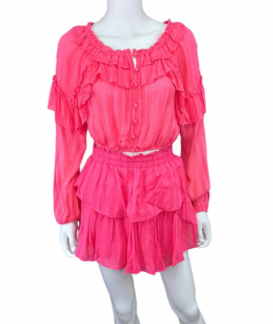 LOVE SHACK FANCY NWT Pink Ruffle Popover Top Size XS