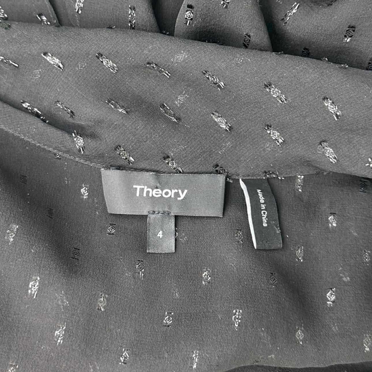 Theory Black Sheer Silk Metallic Print Tunic, luxury brand tunic